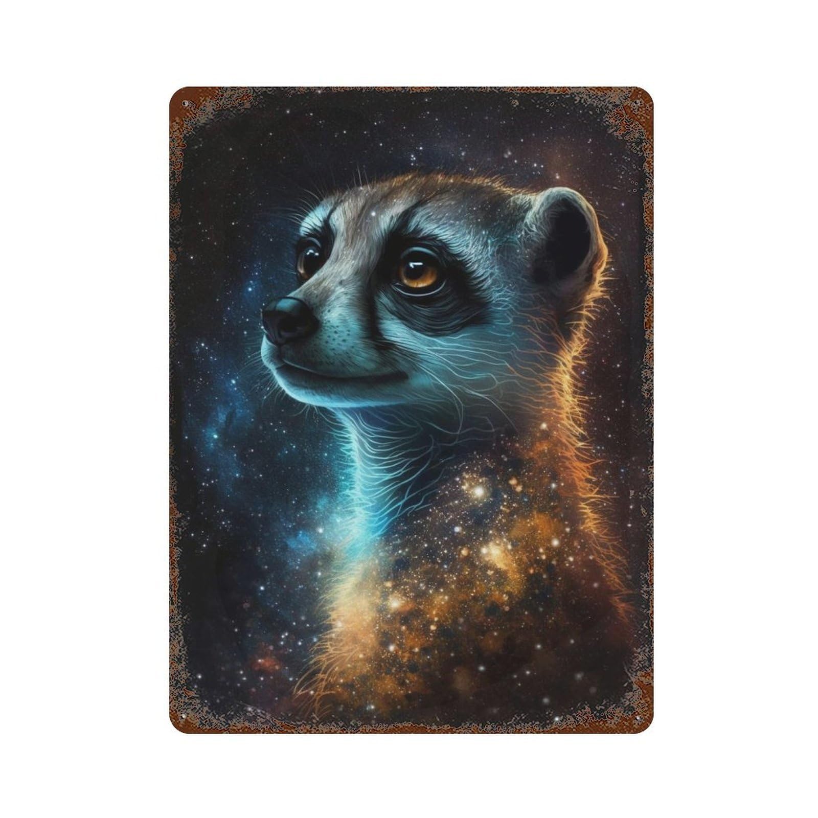 Galactic Meerkat Portrait Weathered Tin Sign 15.7"x11.8", Classic Wall Plaque for Garage, Bar And Workshop Decor