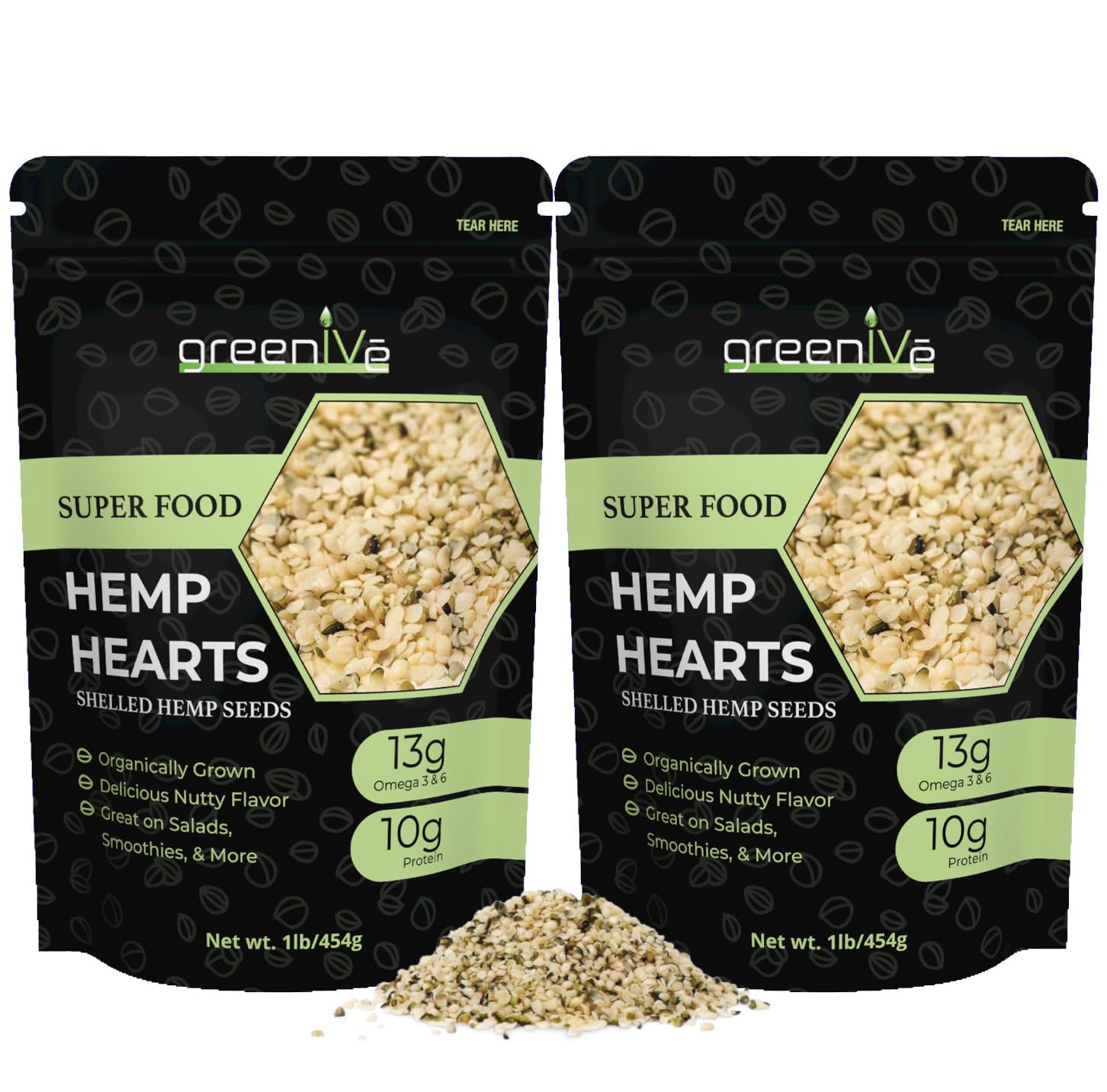 GreenIVe Hemp Hearts 2 Pounds – American Hemp, Packed in USA, Raw Hulled Hemp Seeds – Plant-Based Protein, Vegan Omega 3 & 6, Fiber – Non-GMO, Gluten-Free, Resealable Bag (2 Pounds)