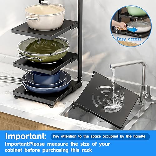 Miniatura 6 de Virvia Organizador de ollas y sartenes, organizador de ollas y sartenes de 4 niveles para gabinete, organizador de ollas y sartenes ajustable