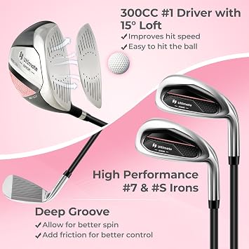 Tangkula Kids Golf Club Set Right Hand, Junior Complete Golf Club Set with 300CC #1 Driver & #7/#S Irons & Putter, Head Cover & Rain Hood, Golf Stand Bag, Golf Clubs Set for Children Age 8-10