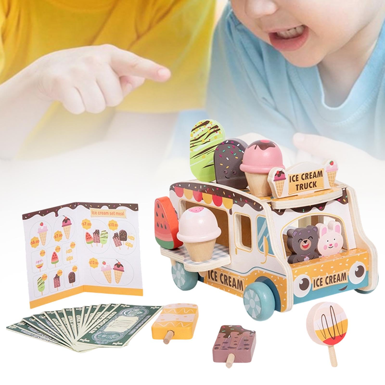 MagiDeal Camión de Helados de Juguete para Juegos de imitación, Desarrollo de Habilidades, Juego de rol imaginativo para niños y niñas en Edad Preescolar.