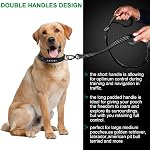 Dog Leash Heavy Duty, 4ft-6ft Bungee Leash with 2 Padded Handles and Collar, Strong Tactical Lead Car Seat Belt for Large Dogs, Reflective Dog Leashes for Walking Training Running (Black)