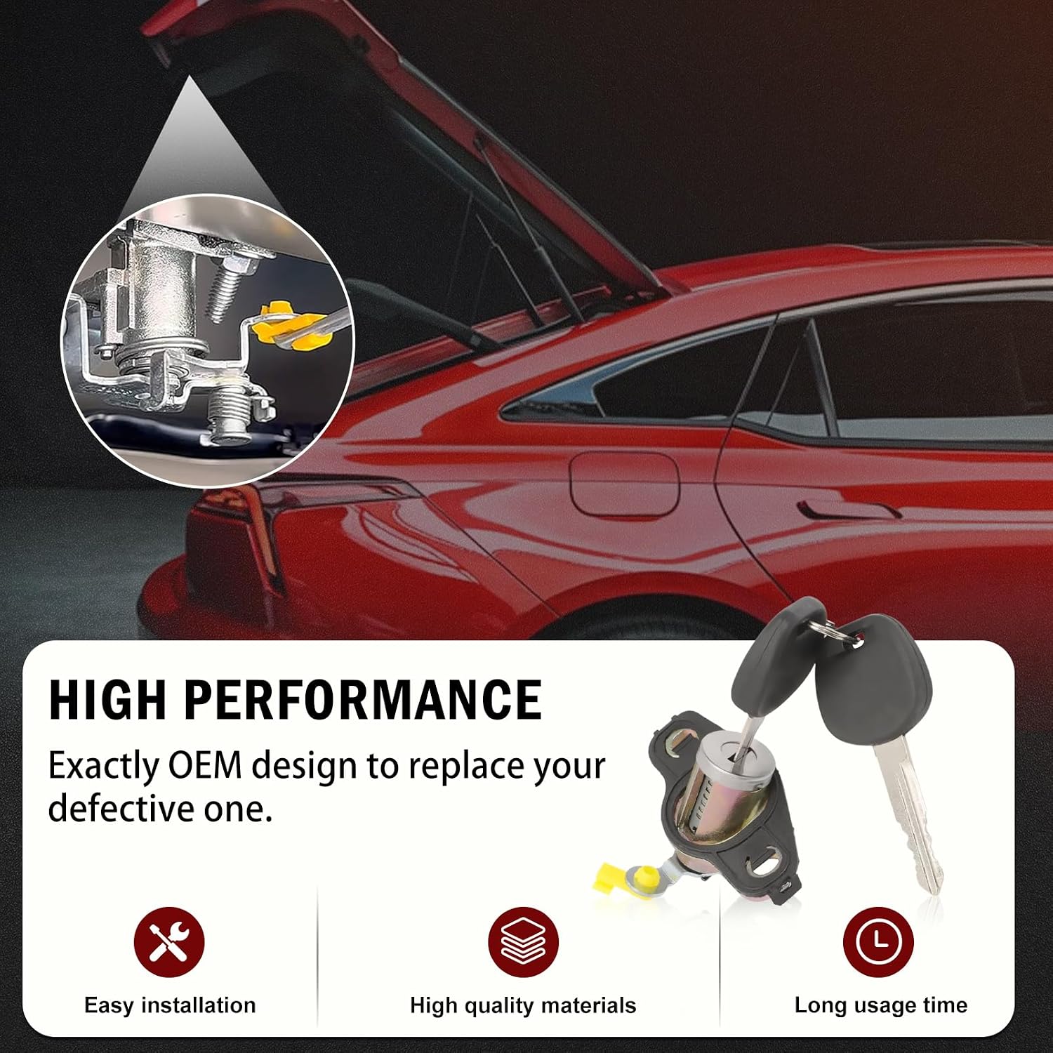 Trunk Lock Cylinder with Key Fit for Corolla 2003-2008, Matrix 2003-2008 Replace 69055-02030 6905502030