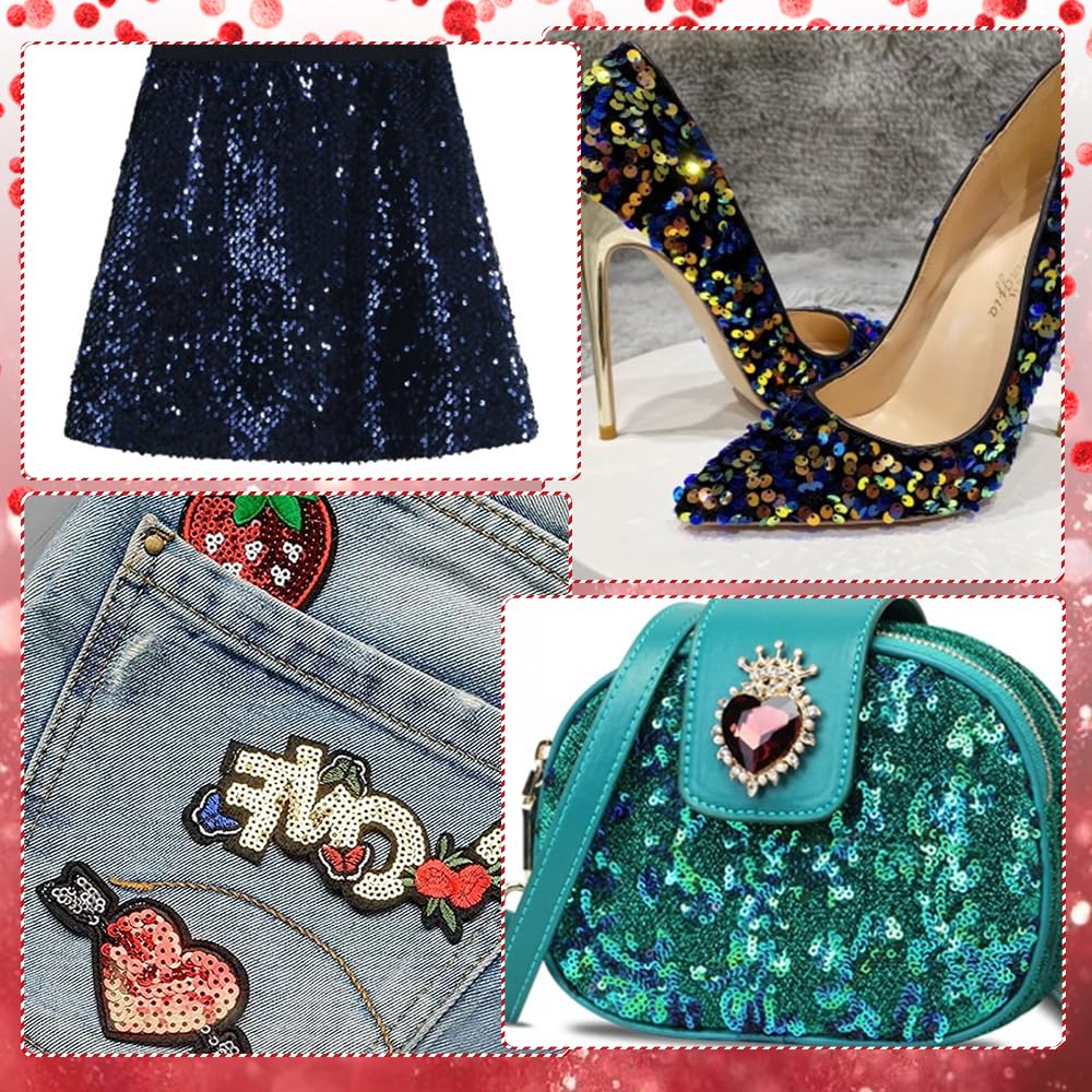 100 Yard Flacher Pailletten Rolle, 6mm Bunte Paillette Trim Flache Glitzerborte für DIY Handwerk, DIY Paillettenschnur Bandrolle für Bastelarbeiten, Verzierungen, Kostümzubehör(Blau)