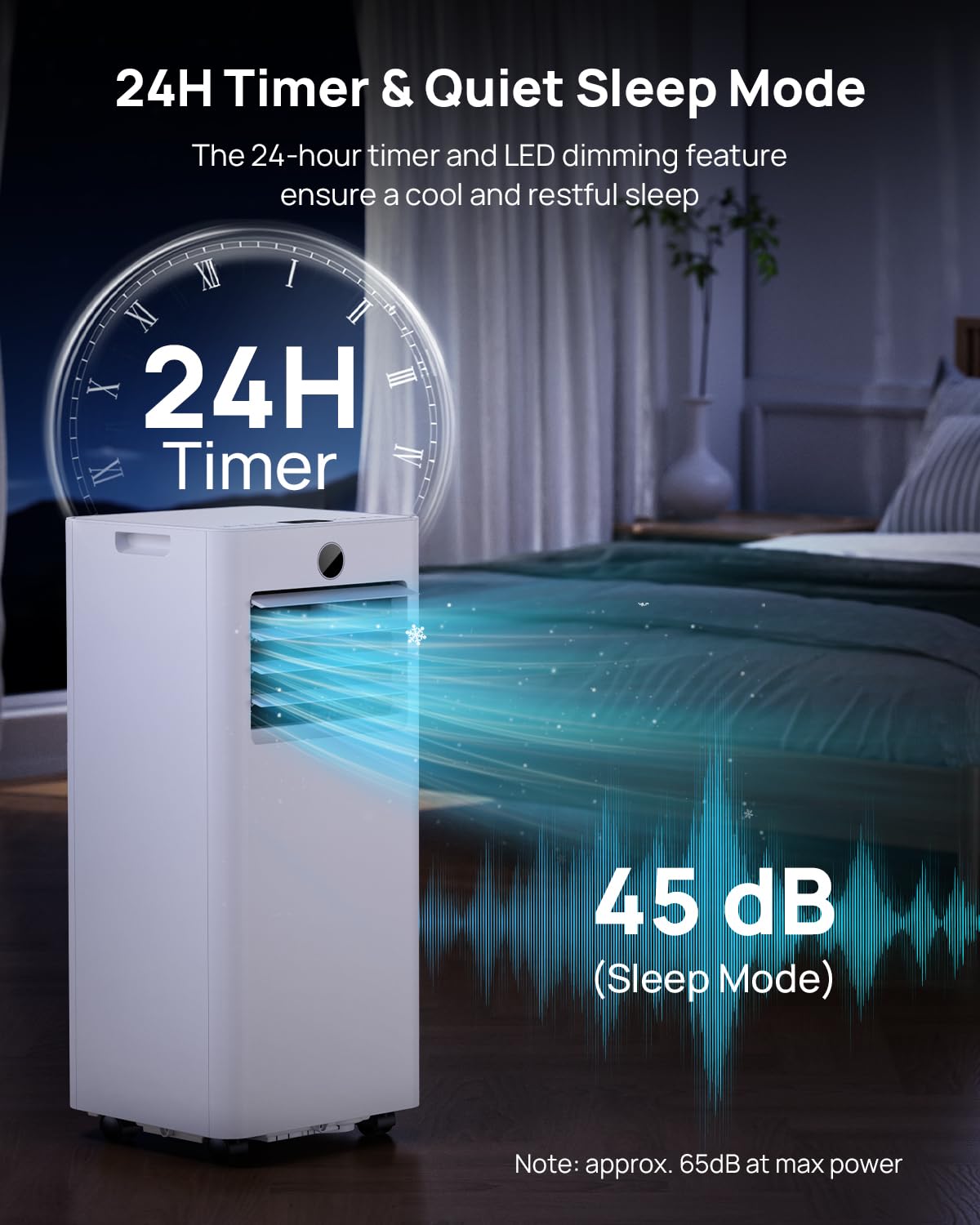 Aire Acondicionado Portatil 7000 BTU con Kit Ventana, 4 en 1 Refrigeración/Ventilador/Deshumidificador/Modo Sueño, Mando a Distancia, Temporizador 24h, Ruedas 360°, Silencioso para Dormitorio Oficina