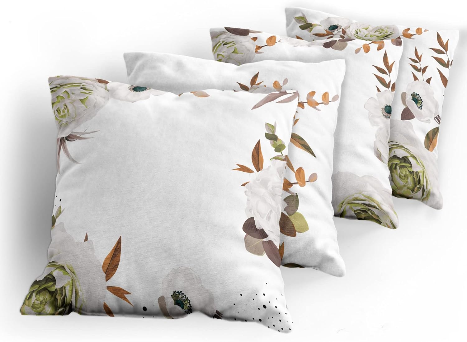 Ambesonne Floral Throw Pillow Cushion Case Pack of 4, Pastel Colored Romantic Style Blossoming Roses and Carnation Minimal Love, Modern Accent Double-Sided Digital Printing, 16", Cinnamon Apple Green