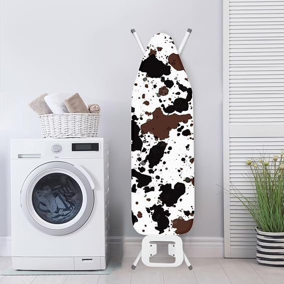 Brown Cow Print Ironing Board Cover Large Fits All Standard Sizes Resist Scorching and Staining Iron Cover Replacement with Fasteners Elastic Edge 15'' x 54'' Home Decor