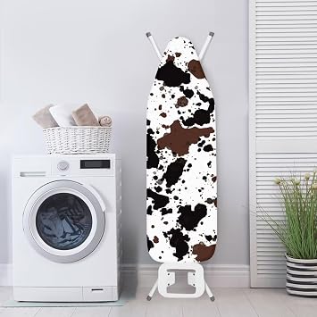 Brown Cow Print Ironing Board Cover Large Fits All Standard Sizes Resist Scorching and Staining Iron Cover Replacement with Fasteners Elastic Edge 15'' x 54'' Home Decor