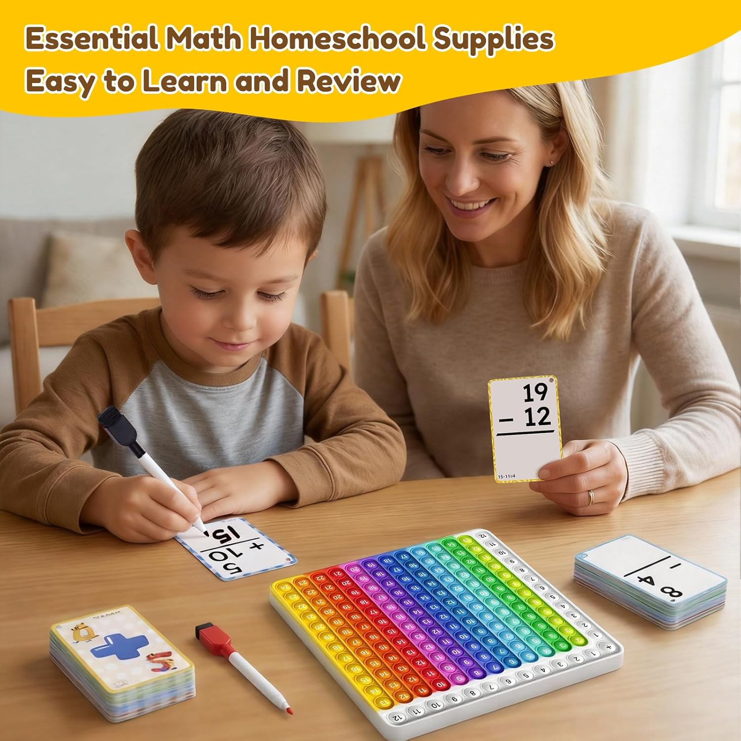 JoyCat Addition and Subtraction Flash Cards with Addition Toy,144 Flashcards for Pre K,1st,2nd,3rd 4th Grade,Math Manipulatives Tools for Homeschool, Classroom & Travel,with Workbook, Markers & Rings - Image 8