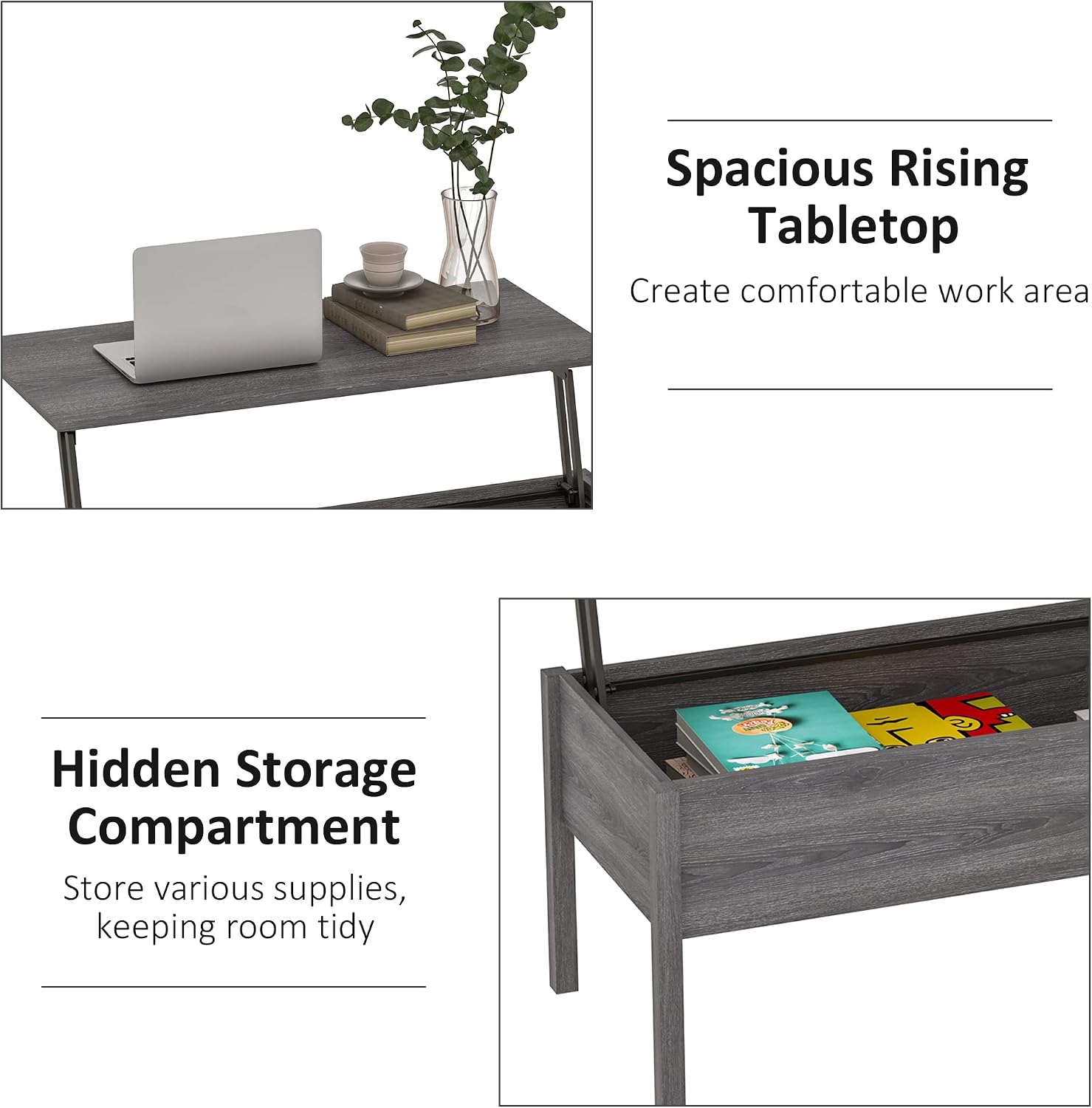 Suреr Dеаl Prоduсt HOMCOM 39 Modern Lift Top Coffee Table Desk with Hidden Storage Compartment for Living Room, Light Grey Woodgrain TOP оƒƒERS HOMCOM 39 Modern Lift Top Coffee Table Desk with Hidden Storage Compartment for Living Room, Light Grey Woodgrain