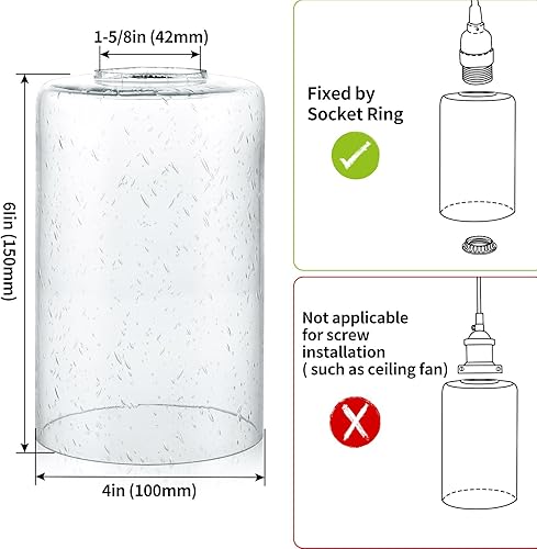 Miniatura 4 de Skelang Pantalla de cristal sin labios, cubierta de luz cilíndrica con apertura de ajuste, repuesto para candelabro, colgante, luz de tocador de