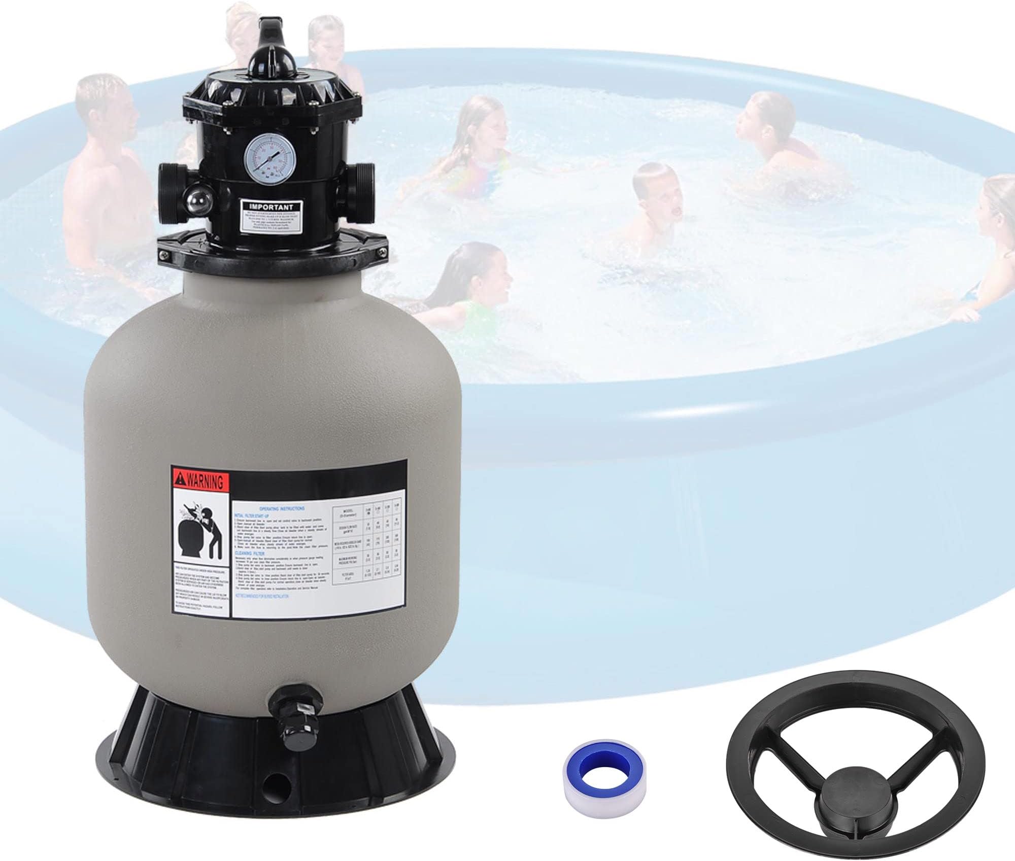 LAGarden 16" Above Inground Swimming Pool Sand Filter System with 6 Way Valve and Stand Fit 1/2HP 3/4HP Water Pump