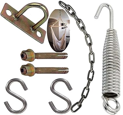 DIY Crafts 7 Pcs Set Baby Care Chair Ultimate Hanging Kit Hammock 1x 360? Rotating Bearing Fitted Spring 2X S Hook 1x Hook Swivel Hook, Ceiling Hammock Mount 2 Mounting Expansion Screws (1x Kit)