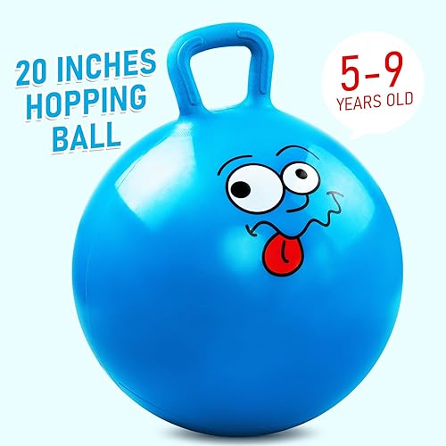 Miniatura 5 de U&C Planet Hoppity Hop - Bola de salto de 20 pulgadas con mango para niños de 5 a 9 años, pelota de salto para sentarse y rebotar con bomba