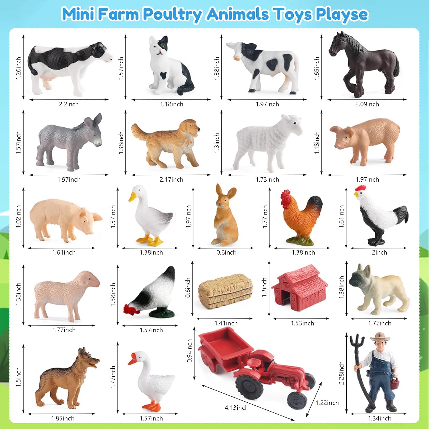 EOIVSH Farm Animal Figures Toys for Kids Toddlers, 22pcs Farm Figurines Playset Includes Farmer Tractor Figures, Realistic Barn Toy Pretend Play Set for Boys Girls 3-12 Years Old