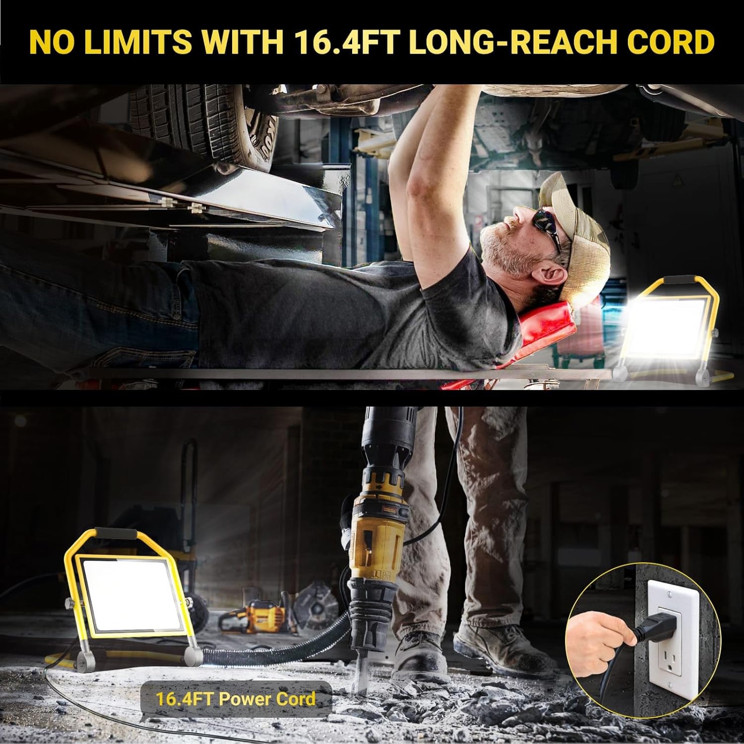 8400LM Super Bright LED Work Light, 70W Worklight with 16.4FT Cord, 180° Adjustable Stand, IP65 Waterproof Flood Light for Outdoor/Indoor Job Site Construction, Garage Lighting