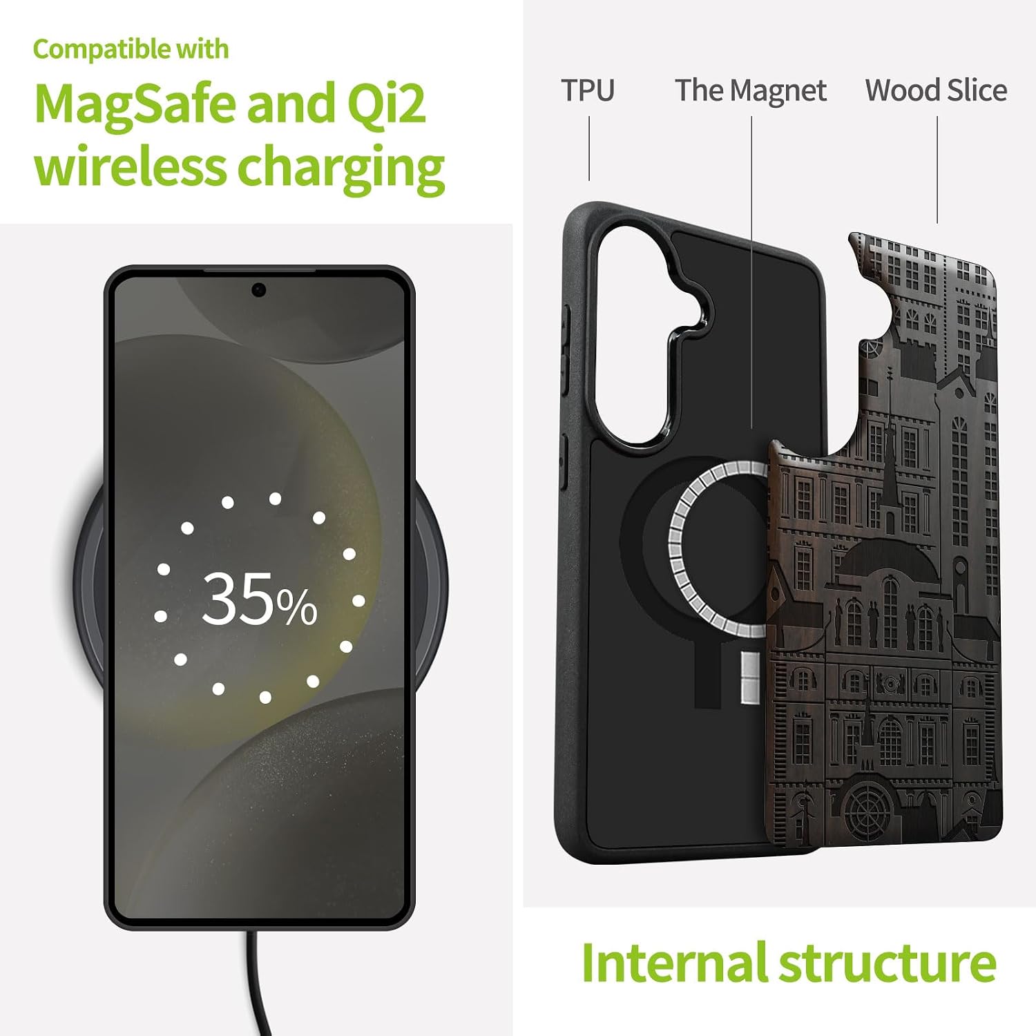 Carveit Magnetic Wooden Case for Galaxy S26+ Samsung S26 Plus Case, TPU Shockproof Cover & Wood Engraved, Compatible with MagSafe Wireless Chargers (Urban Elegance) Blackwood