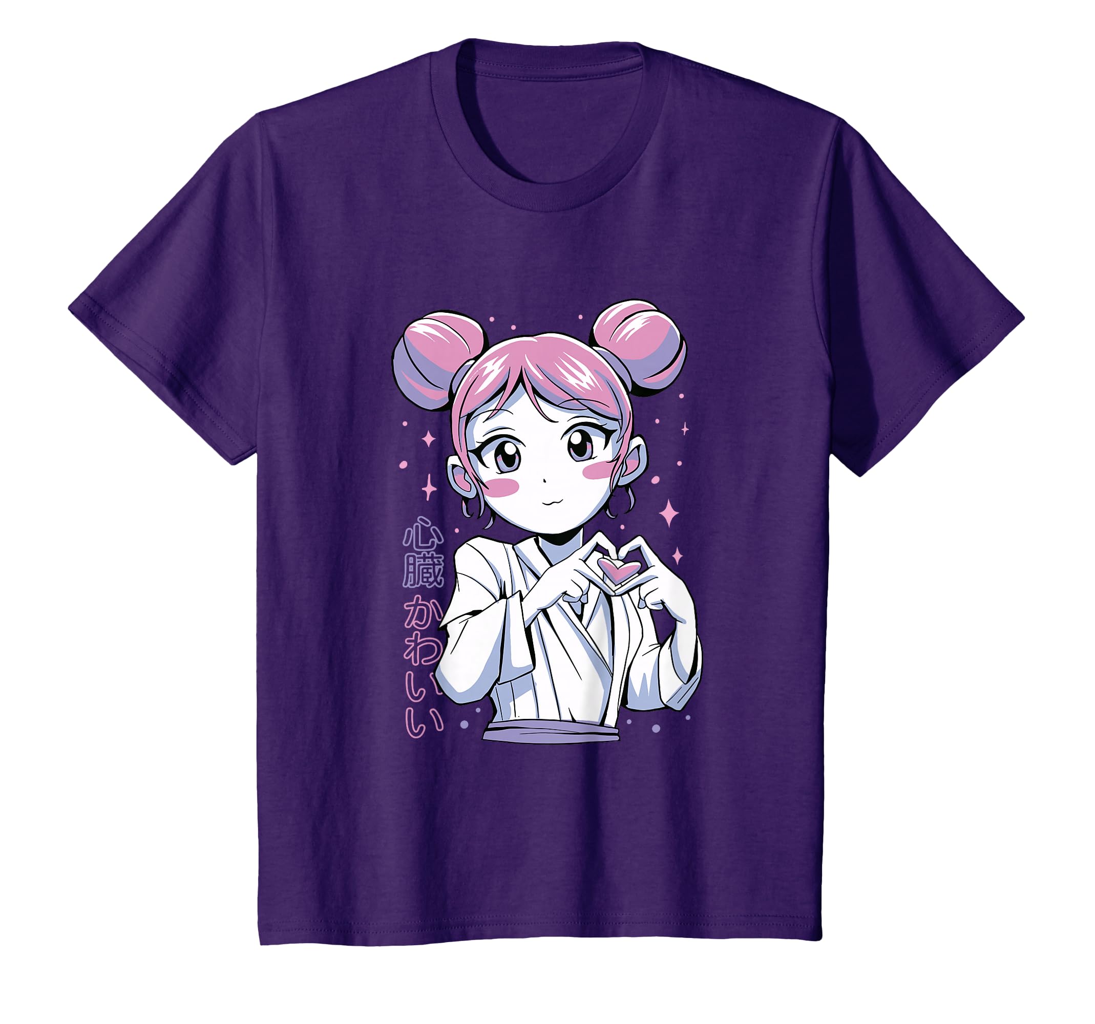 Cute Anime Girl Making Heart Sign Japanese Manga Purple T-Shirt