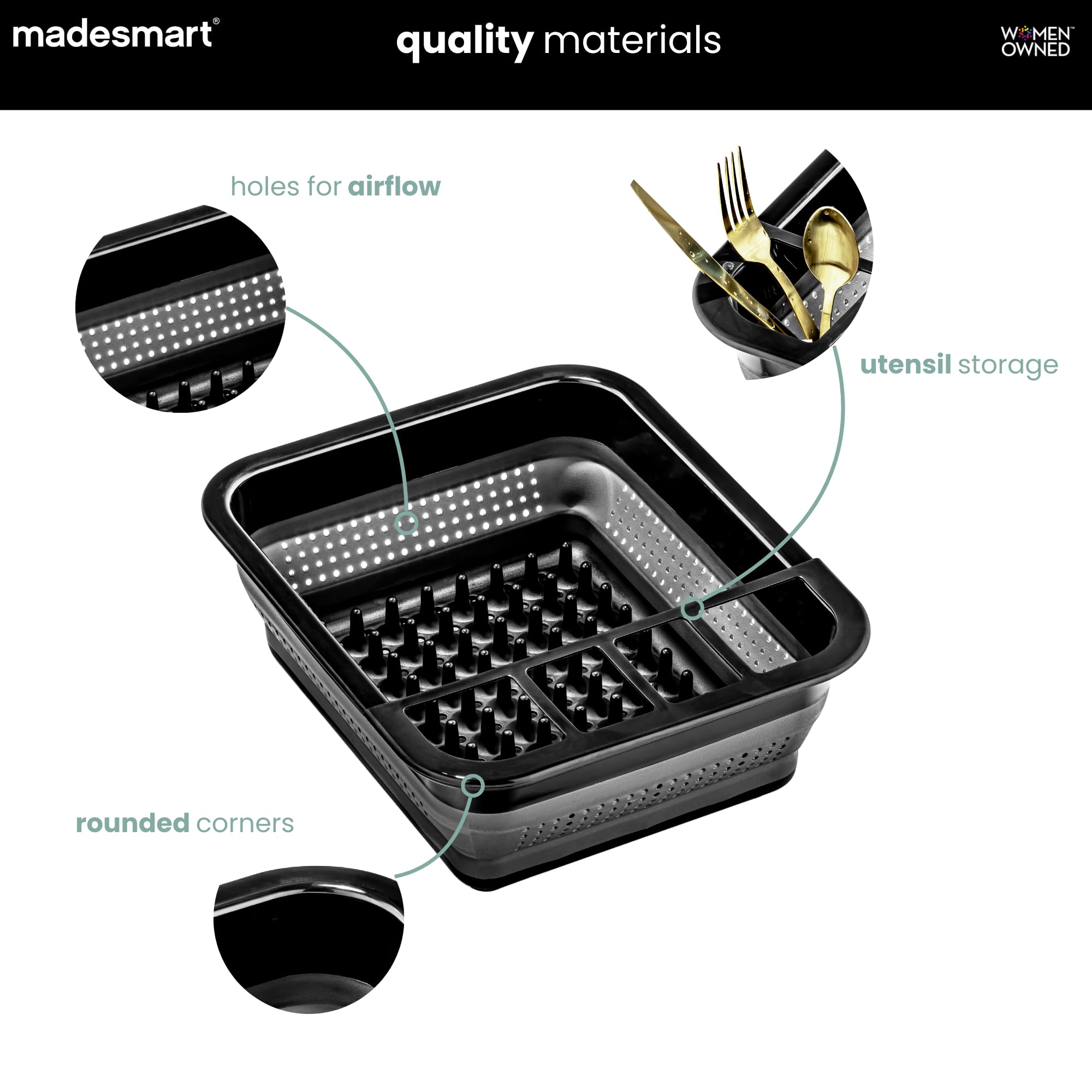 madesmart Escurridor Plegable para Platos, Carbono/Carbono