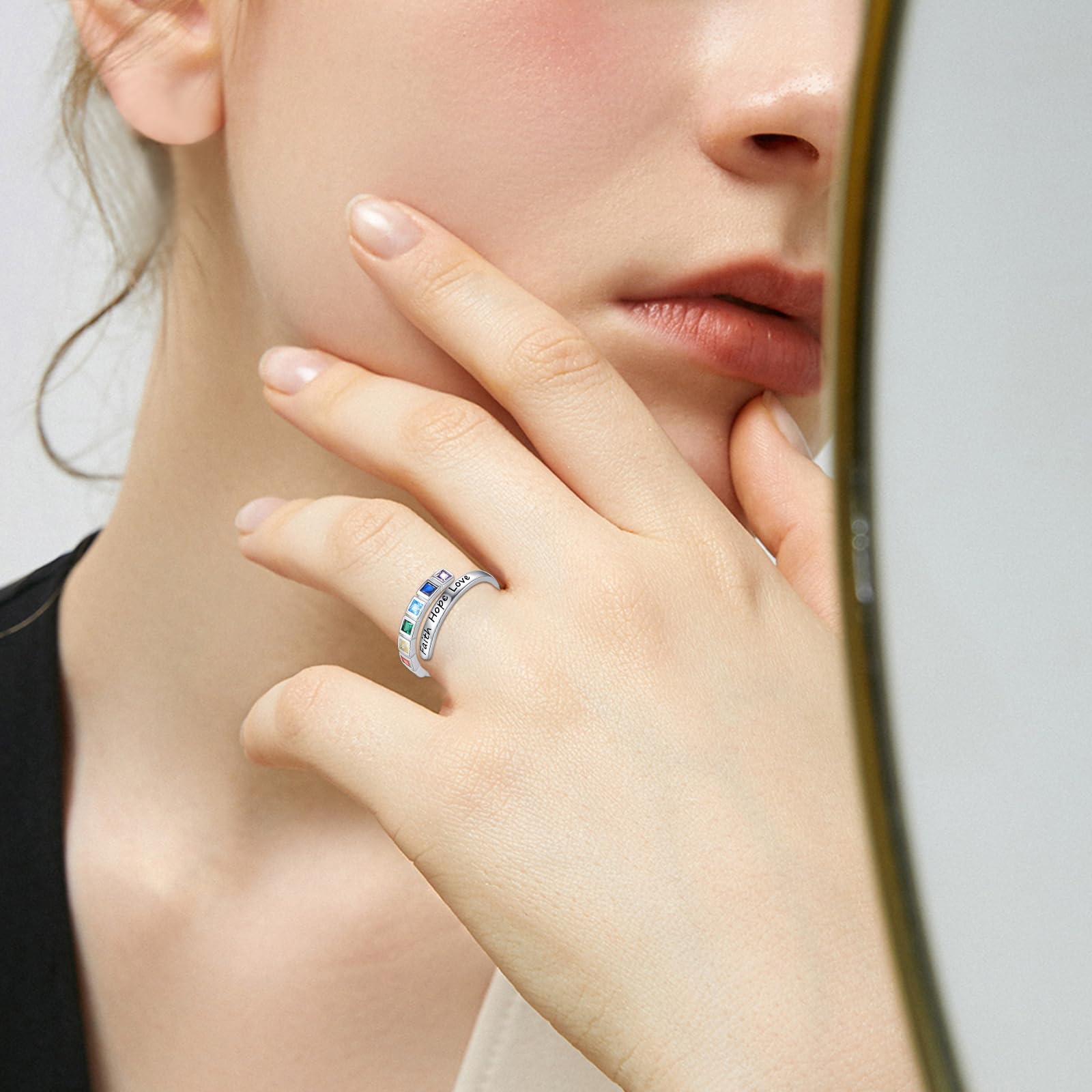 Bague en argent sterling 925 réglable avec chakra - Bijou de yoga - Cadeau de guérison pour femme et fille