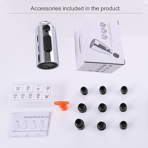 Miniatura 5 de Reemplazo de cabezal de grifo extraíble, reemplazo de cabezal de grifo de cocina, 3 modos con 9 adaptadores, cabezal rociador de grifo de cocina,