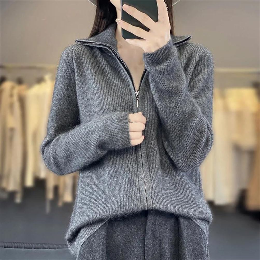 Women's Cashmere Knitted Cardigan Women's Zipper Cardigan Casual Long Sleeved Sweater