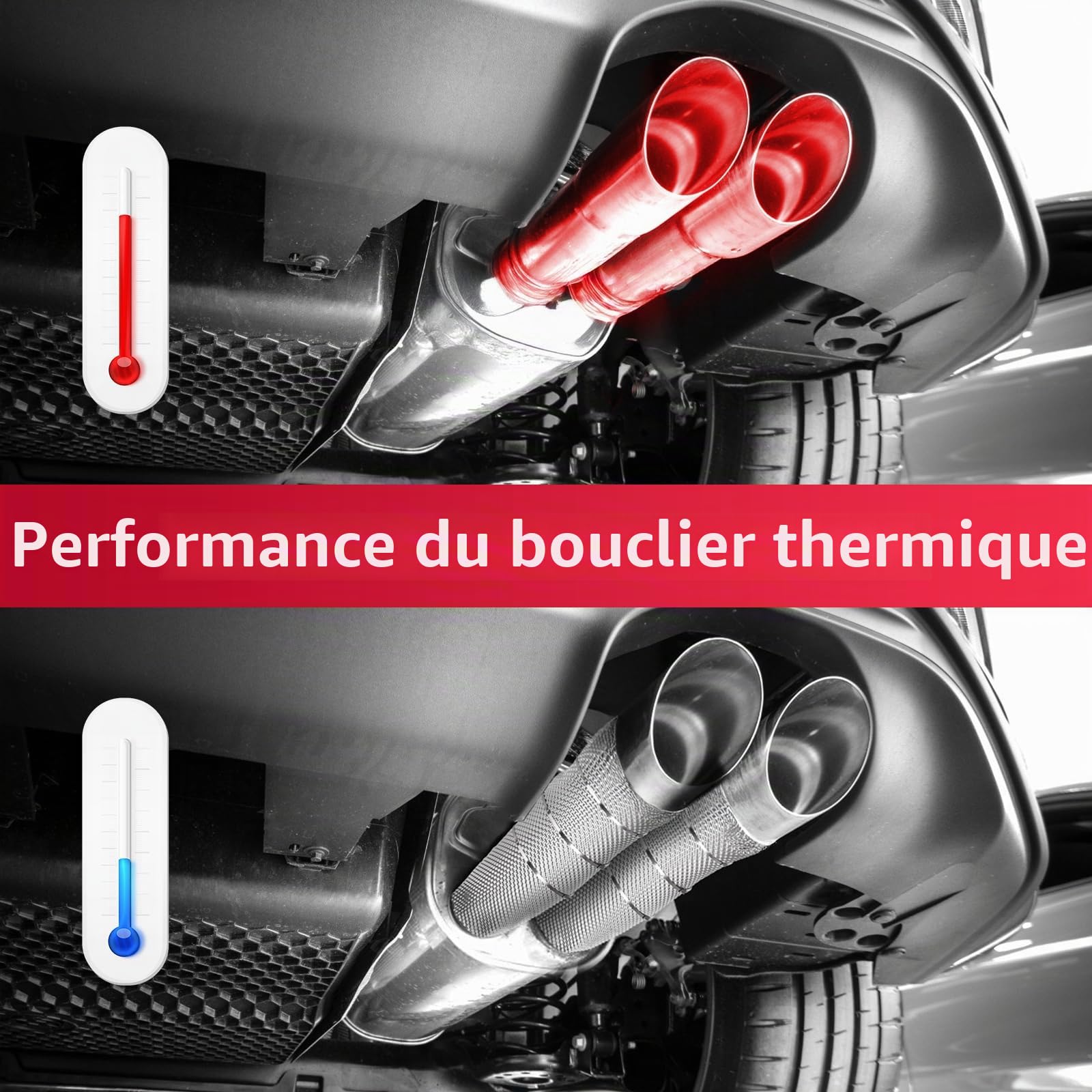 100×40 cm feuille aluminium thermique embossée, Protection thermique auto, 1 rouleau + 20 attaches inox 30 cm