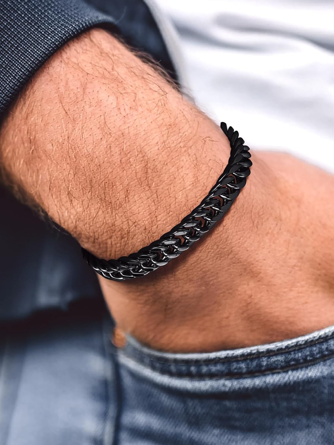 Bandmax Cuban Chain Bracelets for Men Women, Stainless Steel/Black/Gold Plated Hip Hop Chunky Miami Curb Link Wristlet Bracelet Gift for Son Grandson Husband Father - Image 5