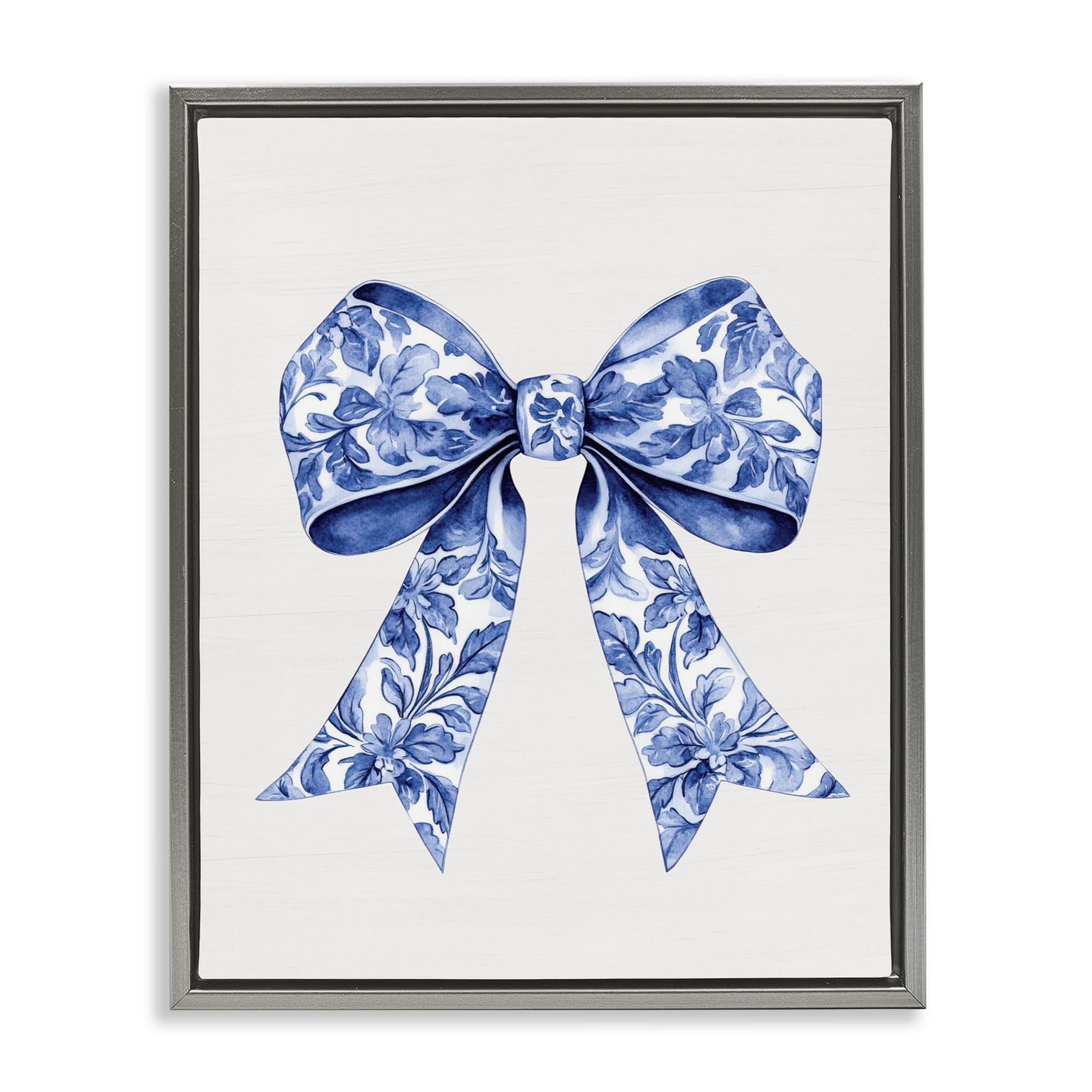 'Vintage Toile Flower Ribbon'| Floating Frame Canvas Art