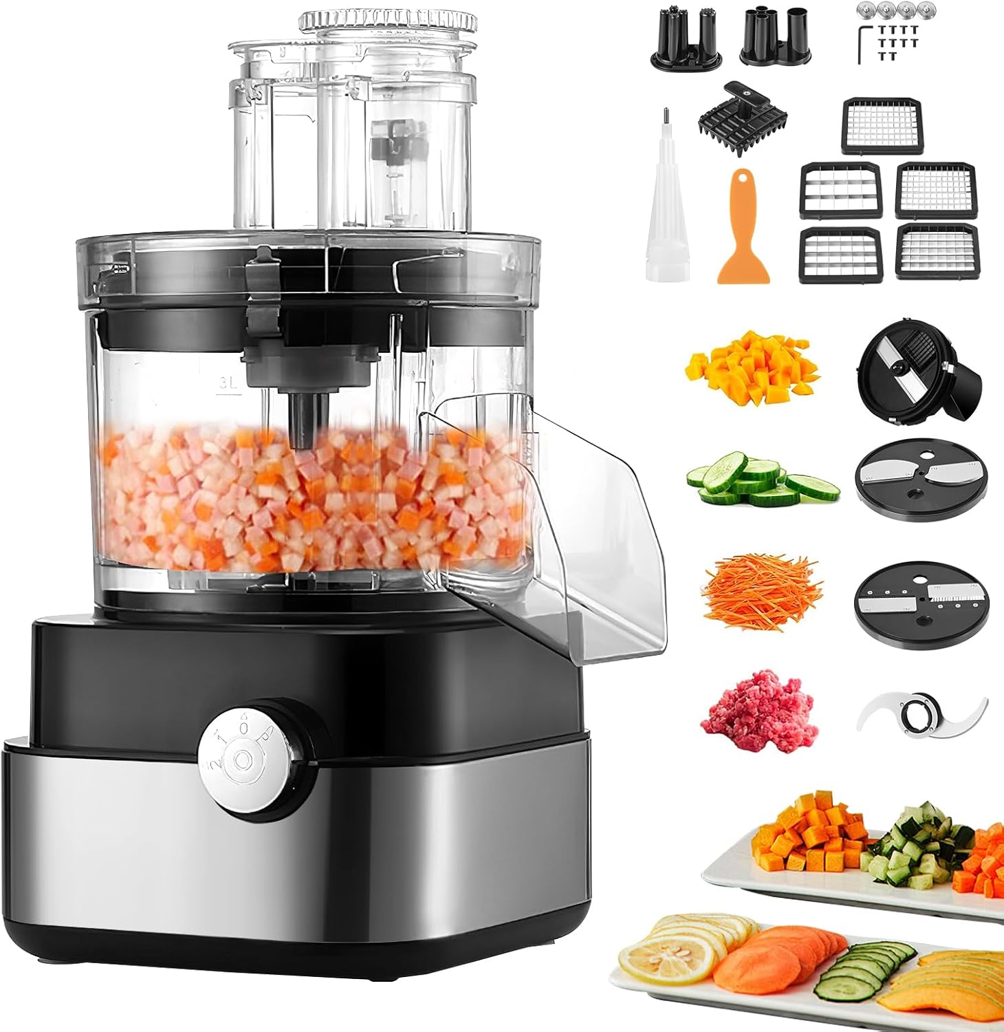 Commercial Food Processor 20-Cup Electric Vegetable Dicer Chopper 600W 5-in-1 Professional Veggie Shredder Grater with 5 Stainless Steel Blades Multifunctional Meat Grinder Blender Commercial Food Processor 20-Cup Electric Vegetable Dicer Chopper 600W 5-in-1 Professional Veggie Shredder Grater with 5 Stainless Steel Blades Multifunctional Meat Grinder Blender
