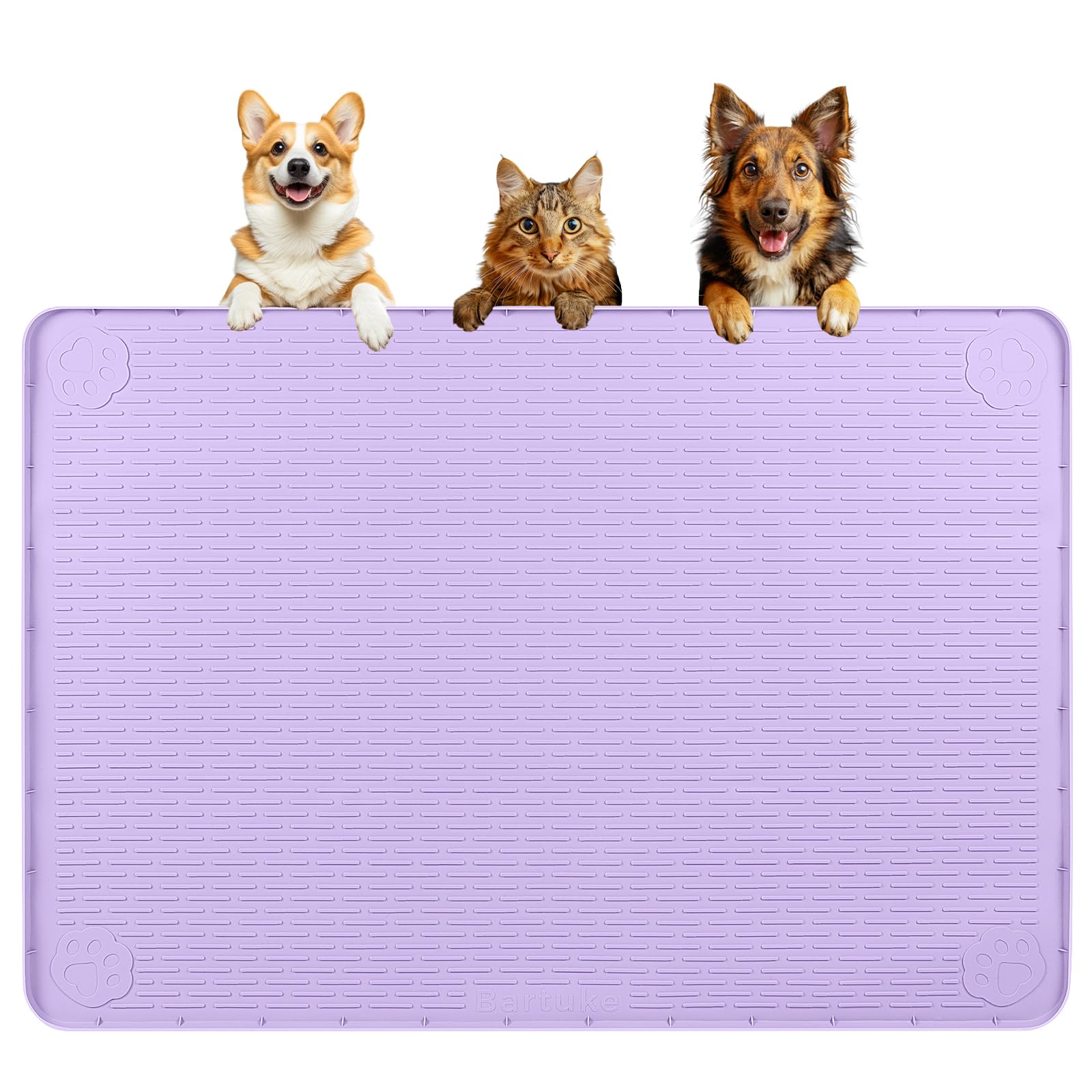 Tapis d'alimentation en silicone avec bord surélevé anti-débordement pour grands chiens