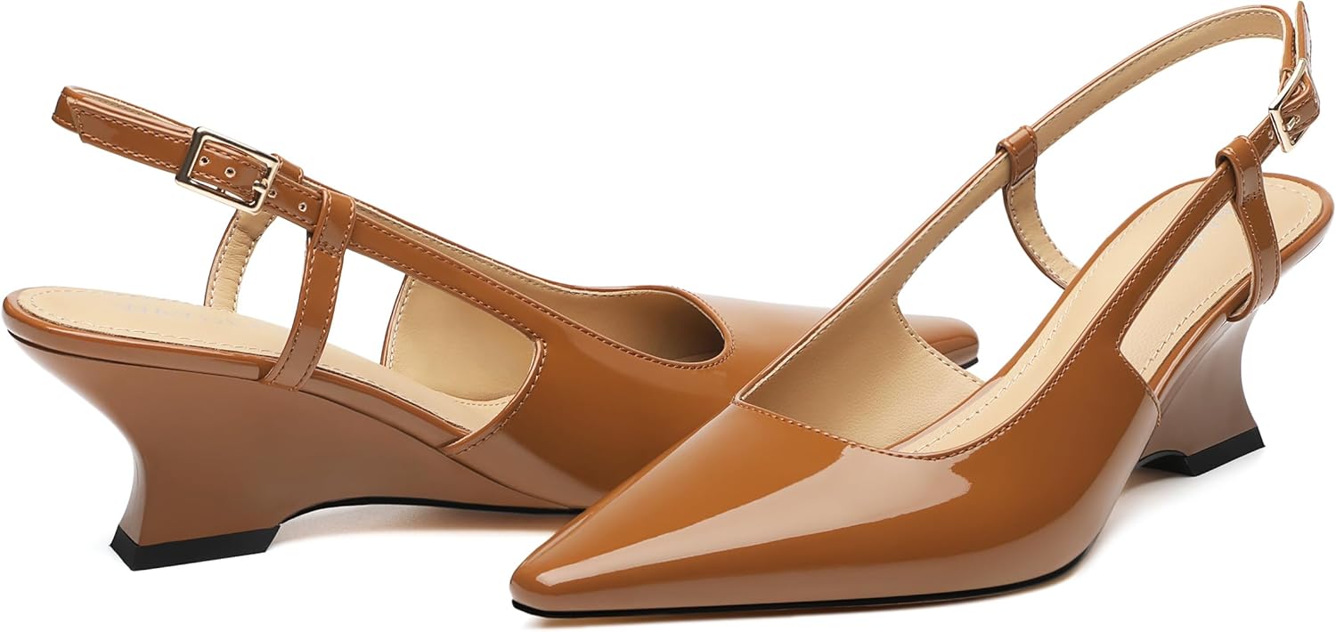 WAYDERNS Closed Toe Wedge Heels for Women Sling Back Wedge Heels Square Toe Women's Wedge Pumps Slingback Heel Dress Shoes for Office Evening Prom Wedding 2 Inch