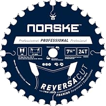 Norske Tools NCSBP290 7-1/4 inch x 24 Teeth Reversa Cut Thin Kerf Framing Saw Blade Japanese Steel 5/8 inch Bore with Diamond Knockout One Blade with Double Life Time