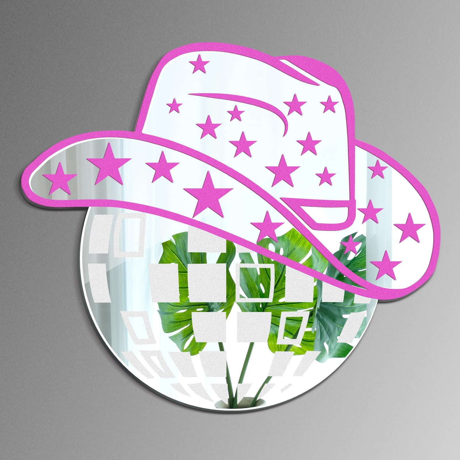 Honoson Acrylic Disco Mirror Wall Decor Aesthetic Room Decor Disco Mirror 12 Inch 60s 70s 80s Inspired Funky Wall Art for Home Living Room Bedroom(Cowboy Hat)