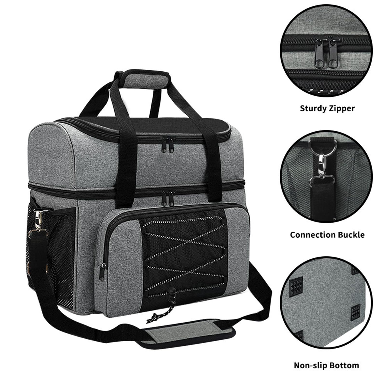 Bolsa de bolos con dos bolas, compartimento superior para zapatos con capacidad para un par de zapatos de hasta la talla 16, interior equipado con correas acolchadas ajustables para los