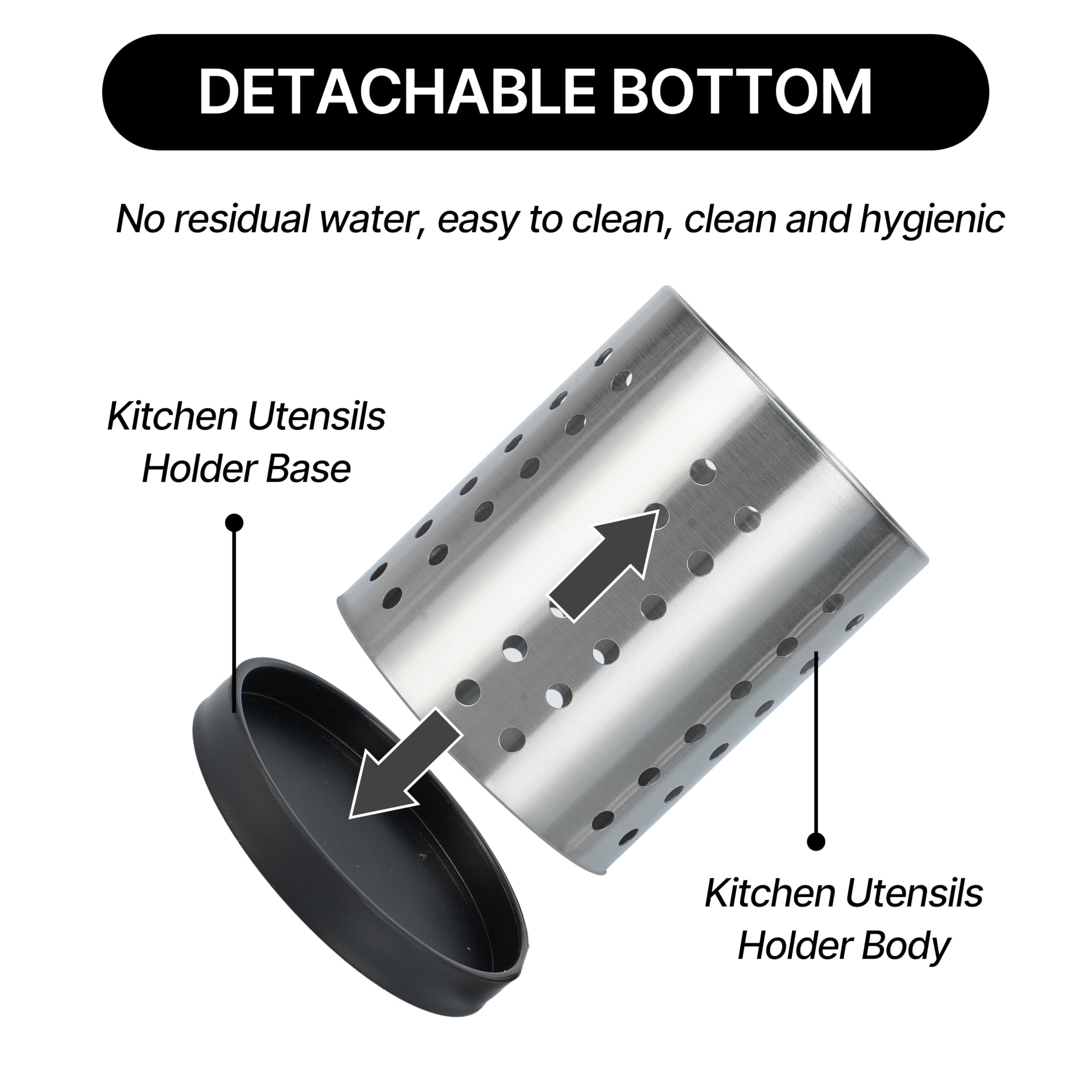 Porta Utensili In Acciaio Inox 2 Pezzi – Grandi E Piccoli, Base Antiscivolo, Per Cucina E Scrivania