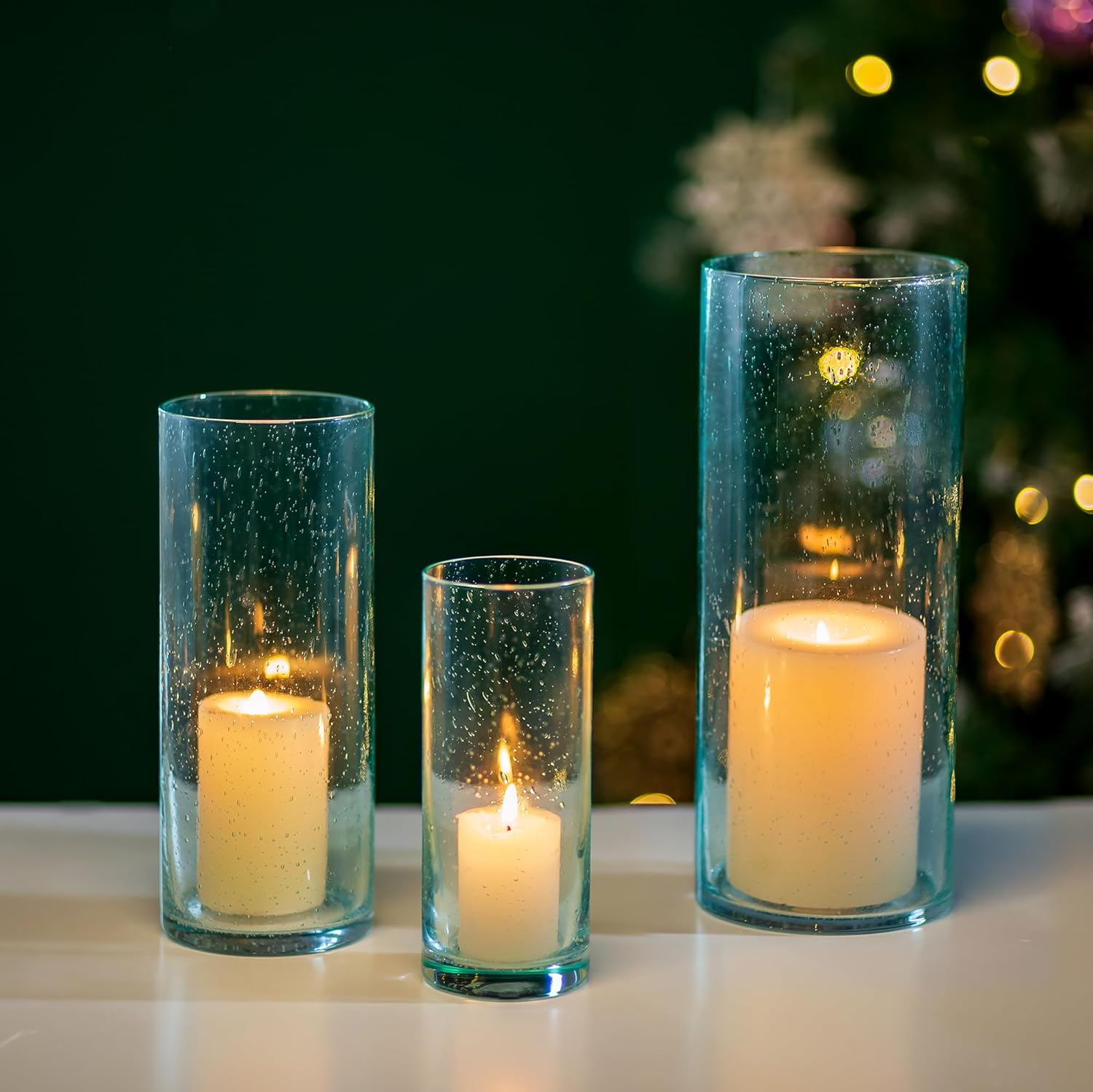 Glasseam Glass Cylinder Candle Holder, Hurricane Pillar