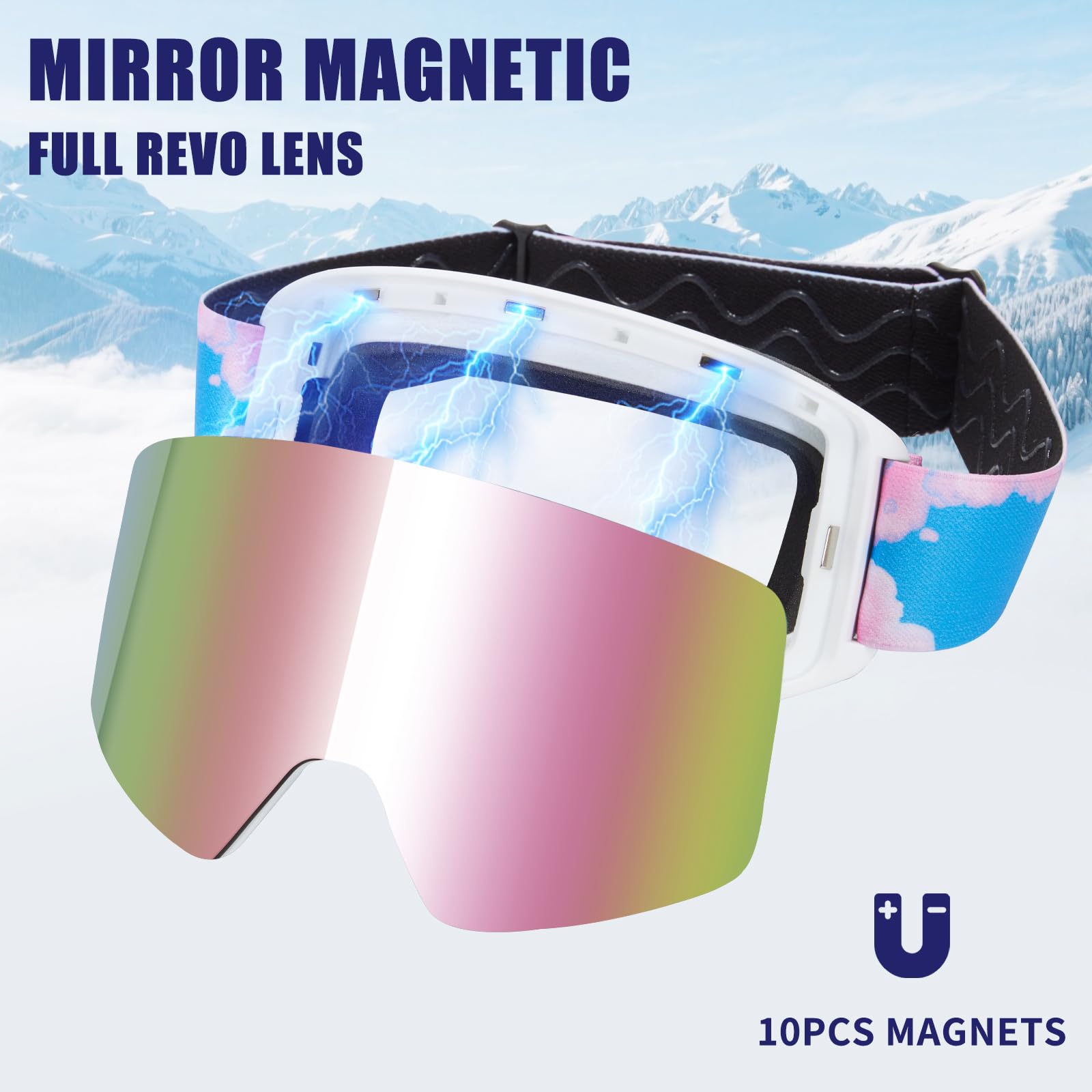 Lunettes de ski OTG pour enfants, garçons et filles, anti-buée UV400 pour le ski et les sports de plein air d'hiver