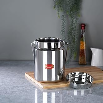 Sumeet Stainless Steel Akhand - Jointless Milk Can/Oil Can/Milk Barni/Oil Pot with Lid, 3000ML Capacity, 15Cm Dia, Silver