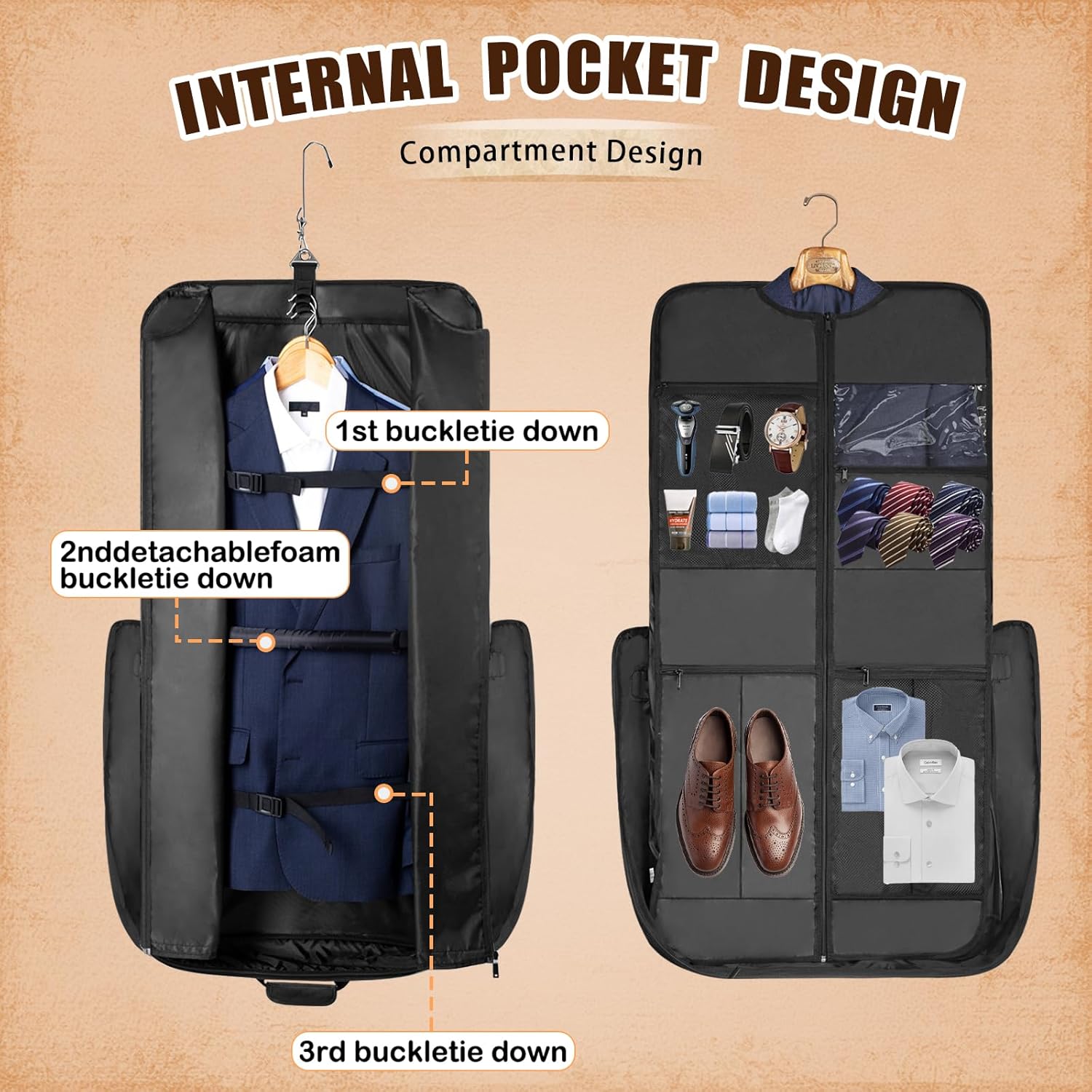 Noozion Garment Bag for Travel, Large Carry On Suit Bag for Business Up to 4 Suits, Wrinkle Free Garment Bag for Hanging Clothes with Shoulder Strap, Laptop Compartment, and Wet-Dry Pocket - Image 2
