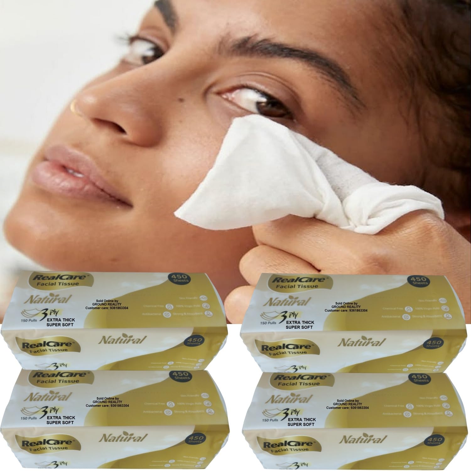 LUREME 600 Sheets | 4 Pack Real Care Dry or Wet Dual Use Cotton Facial Tissue Makeup Remover Wipes for Face Cleaning, 3 Ply – Extra Thick, Super Soft Towel. Large Size 20x17cm Wipes-picture-47