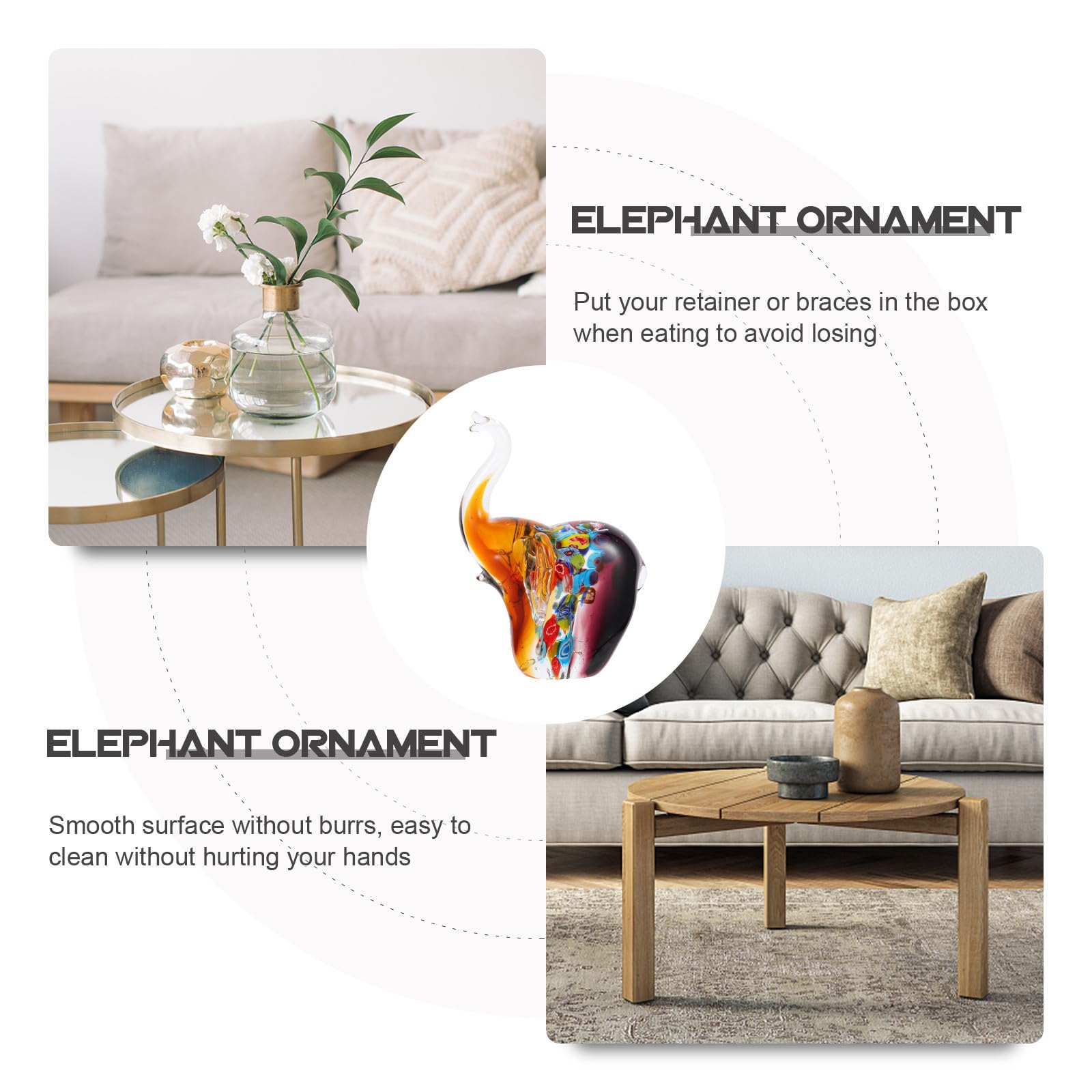 SEWACC Estatua de Elefante de Cristal para Escritorio, Adorno Artesanal