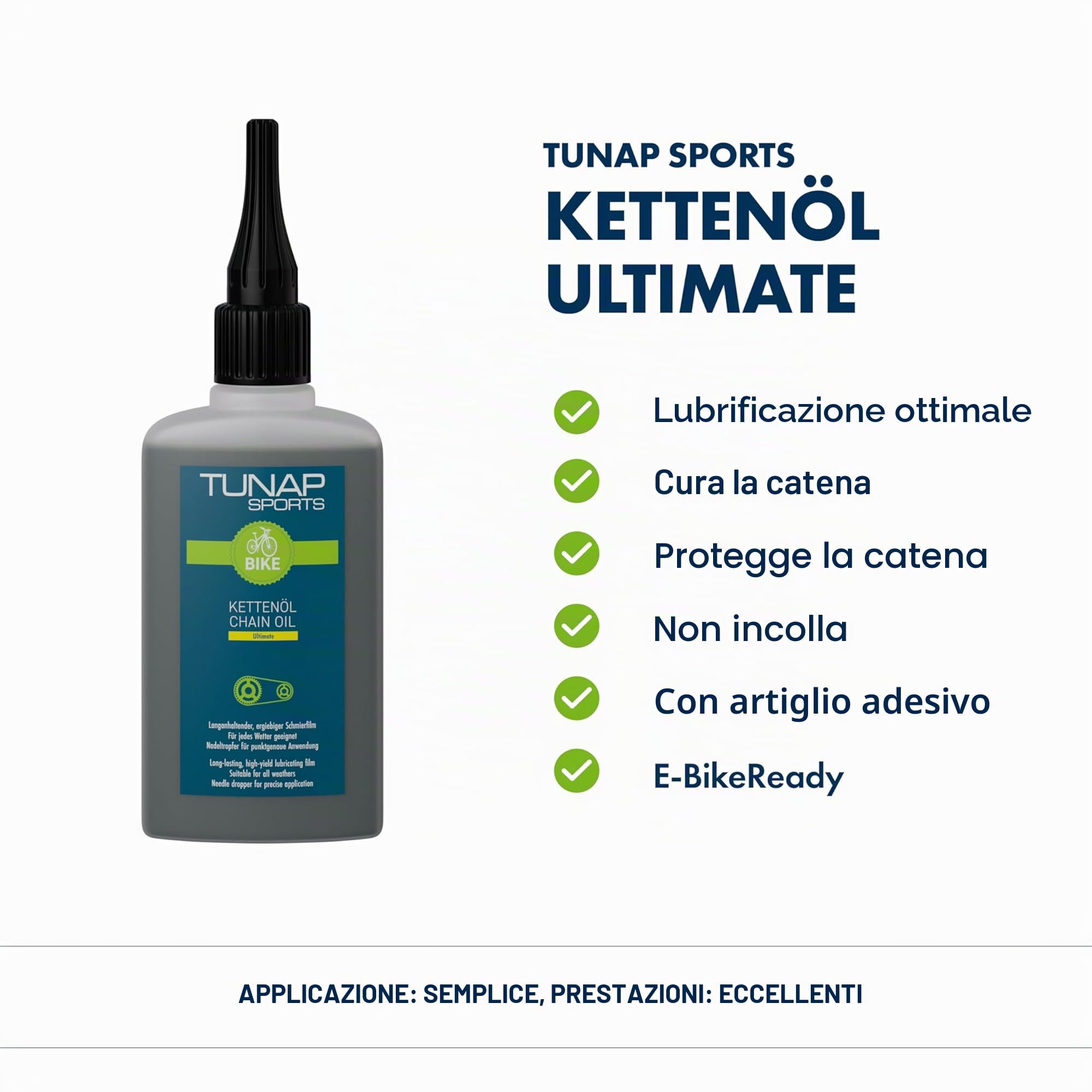 TUNAP SPORTS Olio per catena Ultimate – Flacone contagocce da 100 ml | Lubrificazione a lungo termine per pignone, cambio e catena | Applicazione precisa | Made in Germany