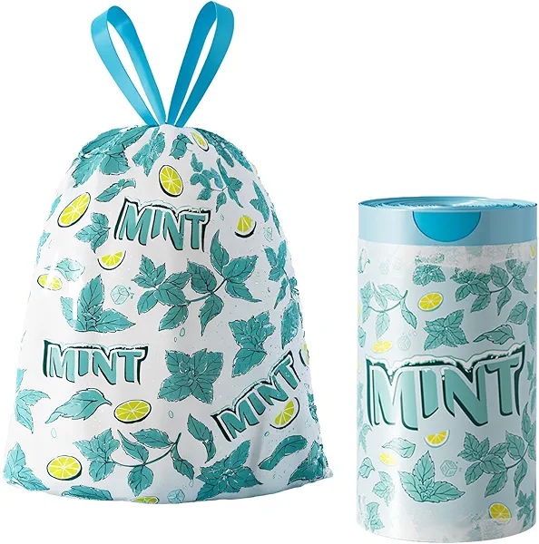 4 Gallon Small Trash Bags Drawstring,4 Gal Trash Can Liners,Small Bathroom Garbage Bags Scented,Tear Resistant Garbage Bags,50 Count Trash-Can-Liners (Lemon Mint)