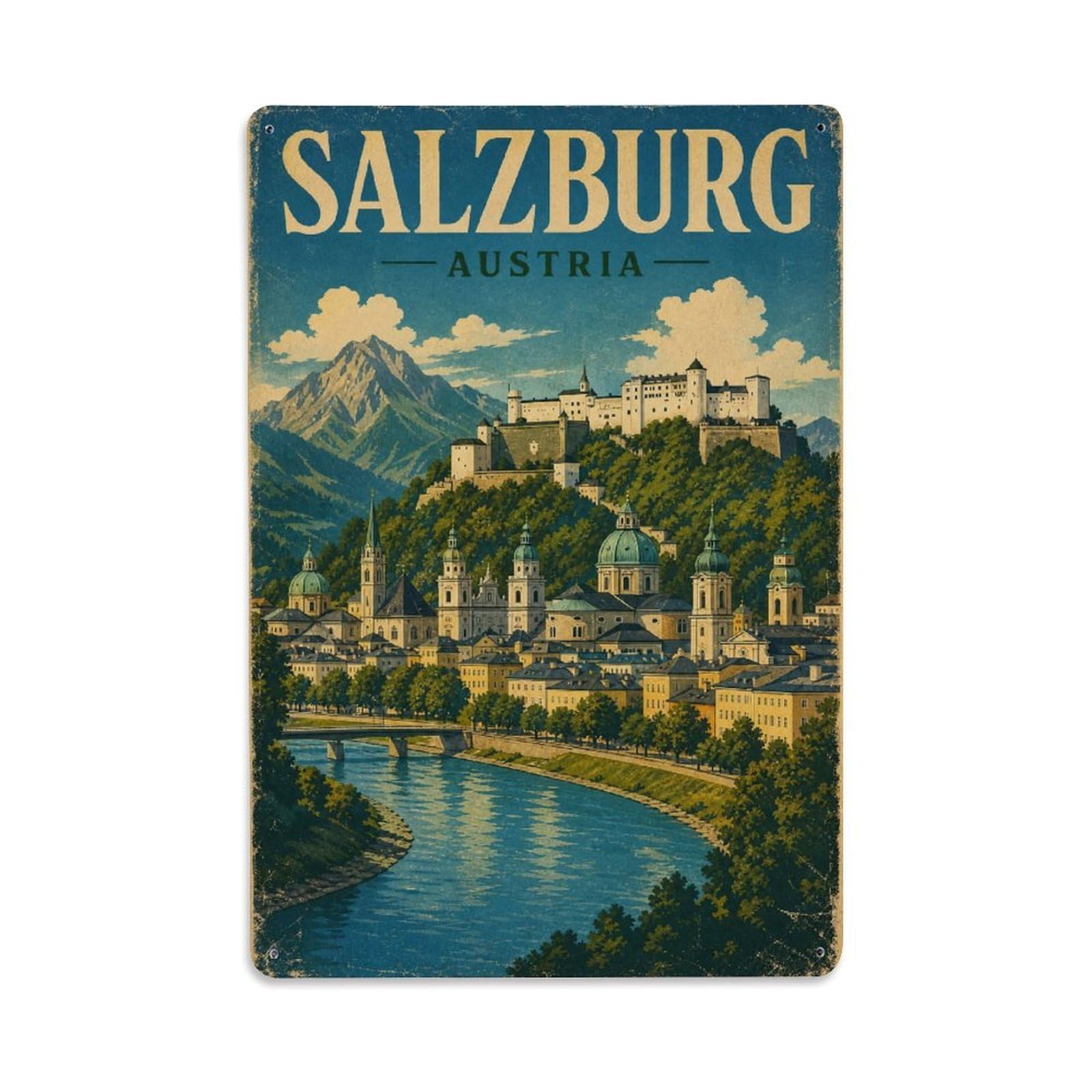 Retro Travel Austria Salzburg Metal Tin Sign Plaque Wall Decor for Cafe, Club Bar, Office, Garden Metal Poster 8x12Inch
