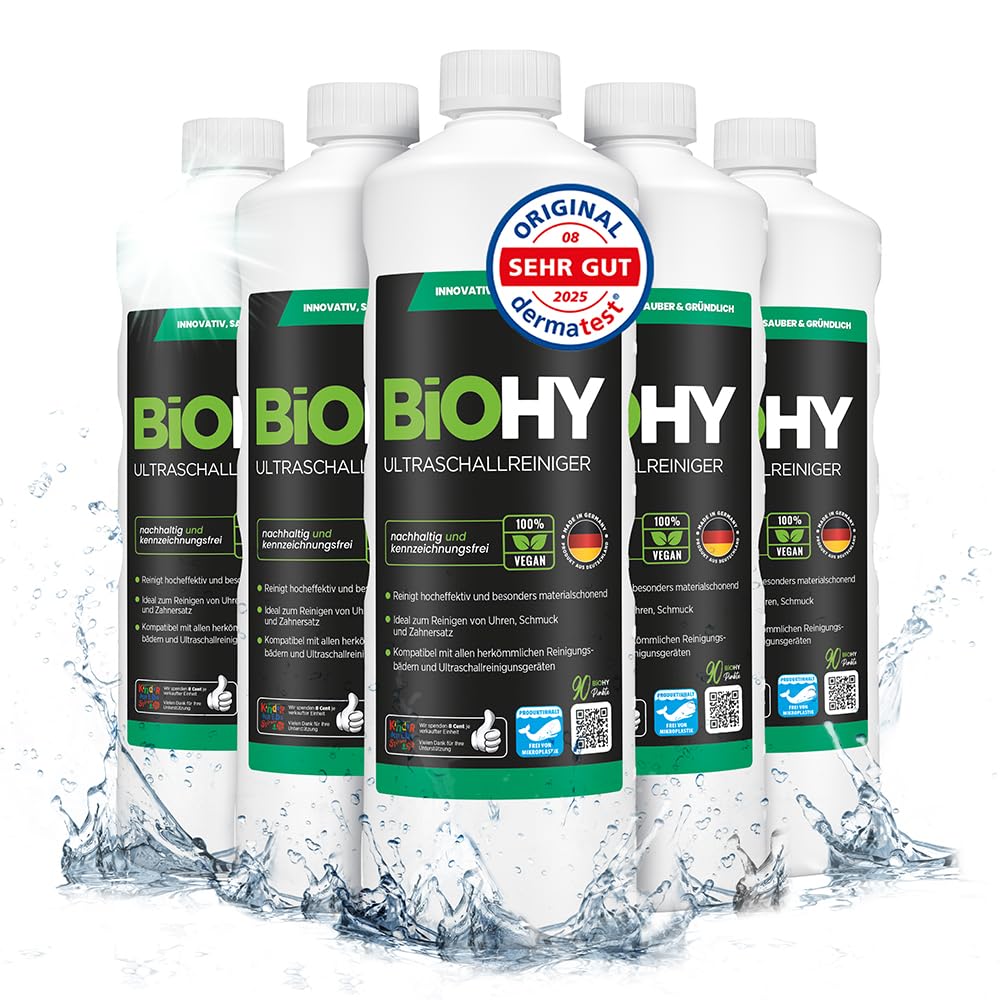 BiOHY Detergente a ultrasuoni (6 bottiglie da 1l) | Pulizia intensiva e delicata di prodotti dentali, oro, monete e gioielli (Ultraschallreiniger)
