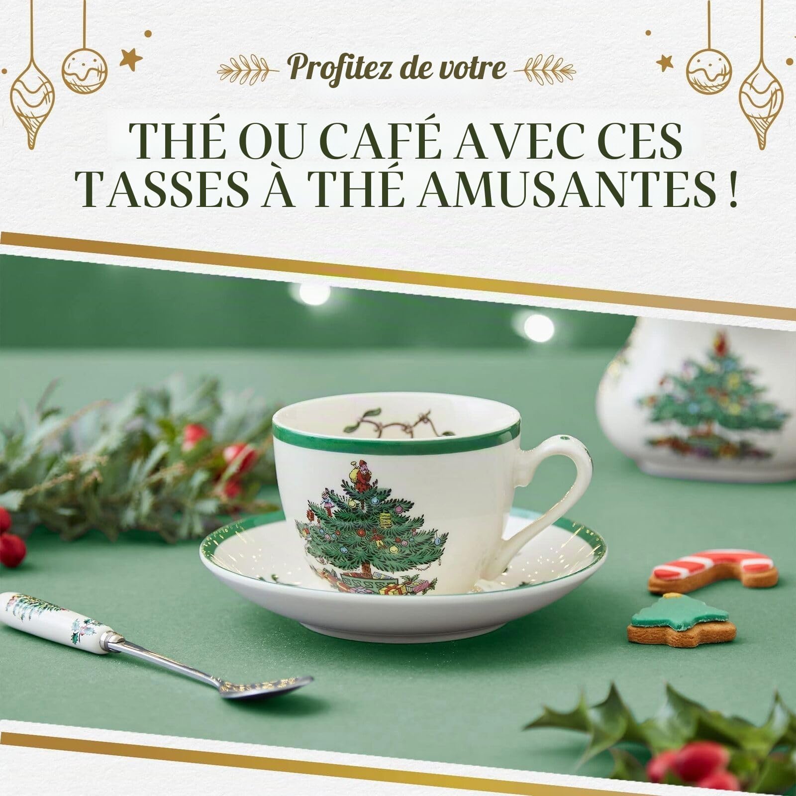 Spode Tasse à thé et soucoupe sapin de Noël, lot de 4 (multicolore)