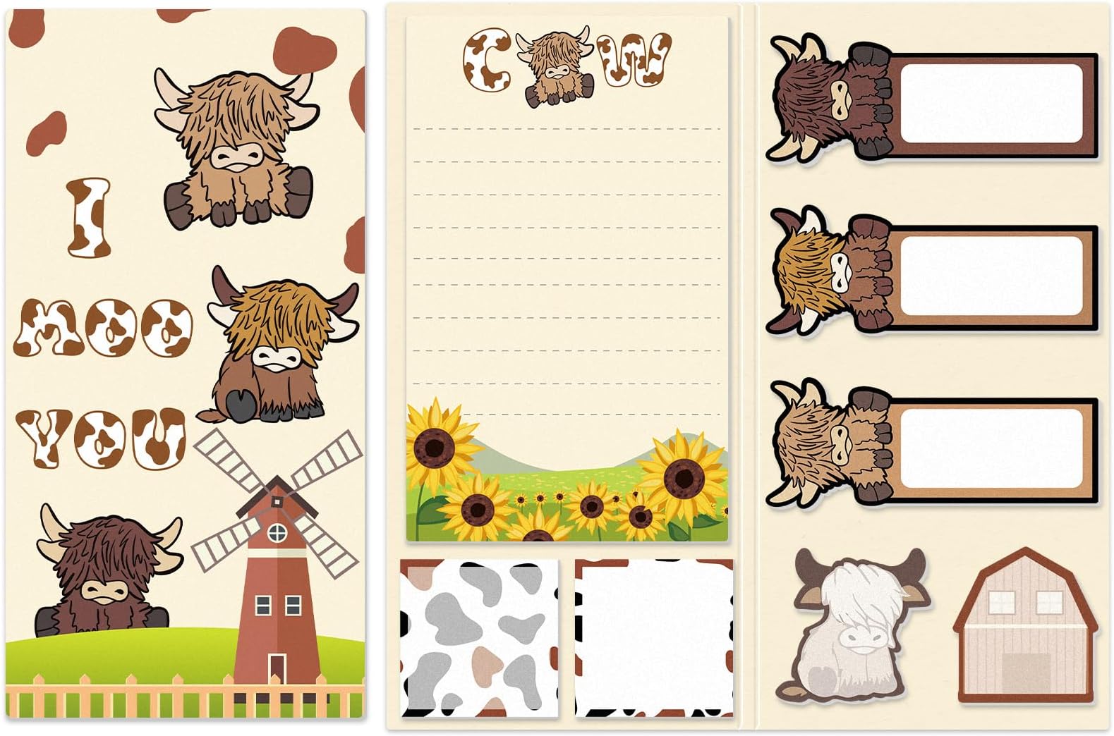 JarThenaAMCS 240 Sheets Highland Cow Sticky Notes Set 8