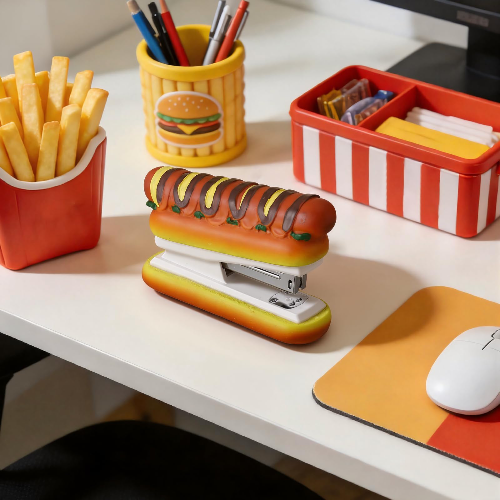 Cucitrice per hot dog, include 1000 graffette, divertente accessorio da scrivania, decorazione per casa e ufficio, ideale per le vacanze o per la calza della Befana, per insegnanti, studenti