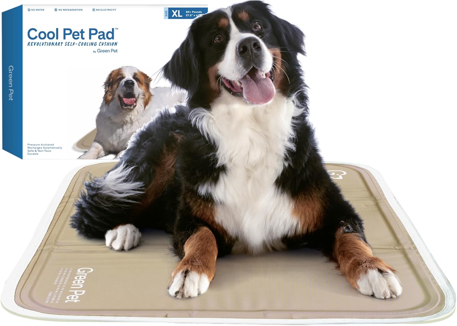 The Green Pet Shop Cool Pet Pad - Extra Large, Latte- Self-Cooling, Pressure Activated Mat for Dogs & Cats from 80+ lbs - Non-Toxic Gel, No Water Needed